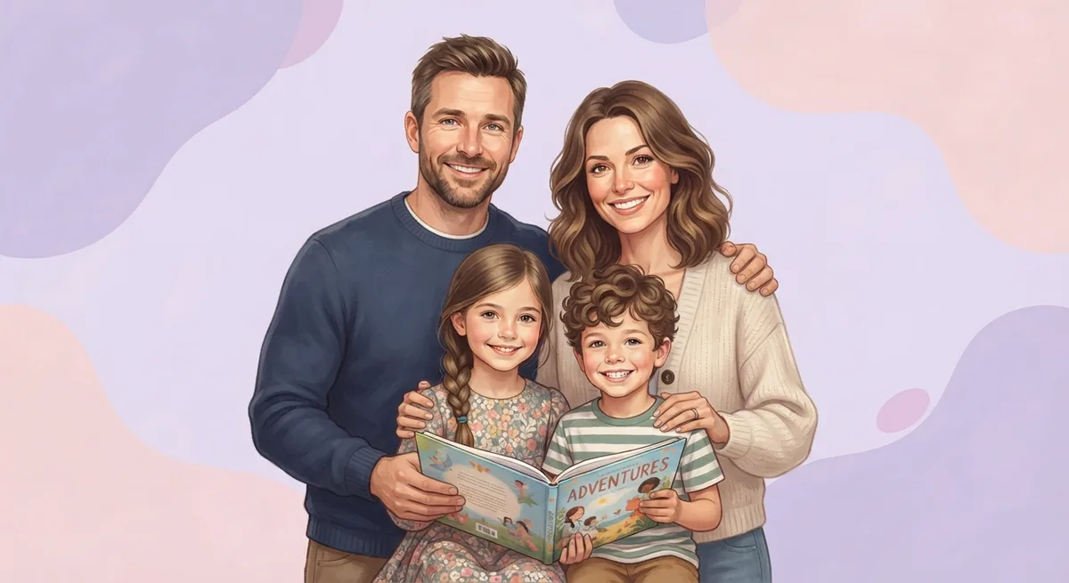 A family reading a picture book together